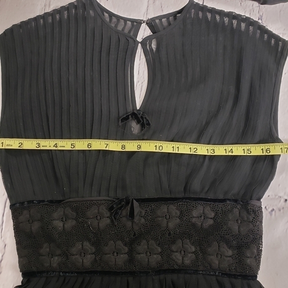 VINTAGE Mid Century Sheer Black Pleated Dress 24" Waist S Semi Open Back R&K VG - Picture 11 of 15